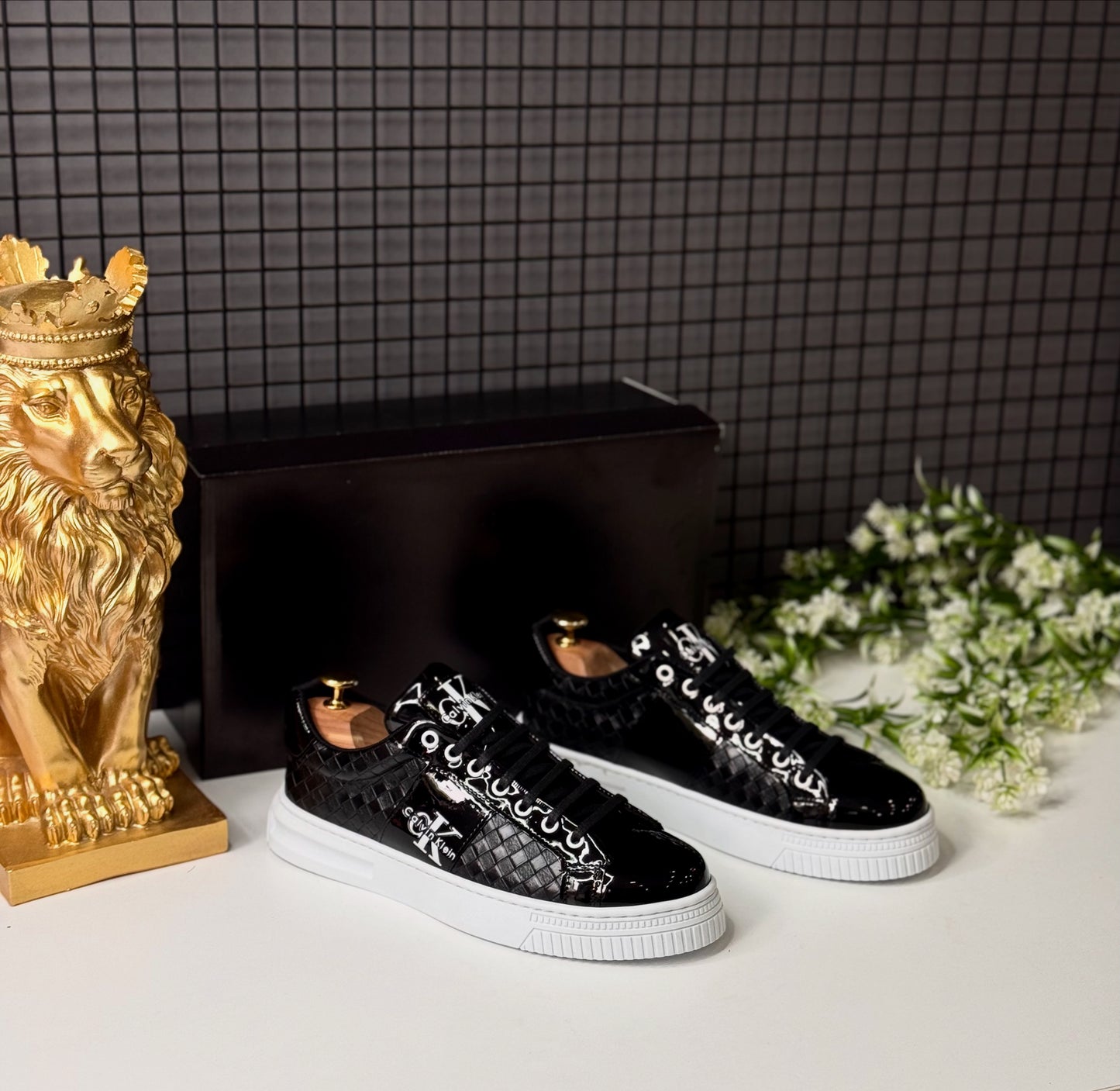 Calvin Klein Erkek Sneaker – Siyah Örgülü Rugan