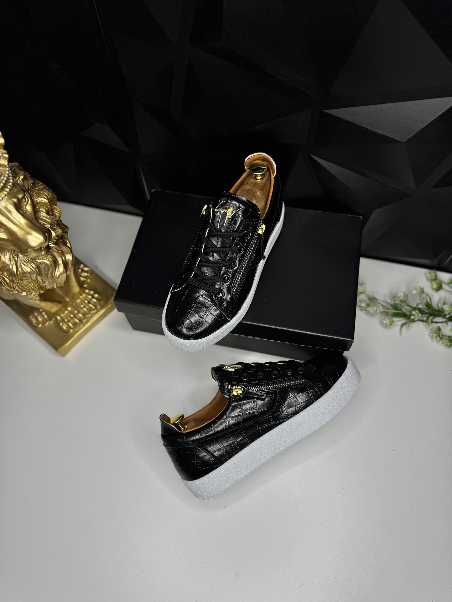 Siyah Kroko Taban beyaz Erkek Sneaker