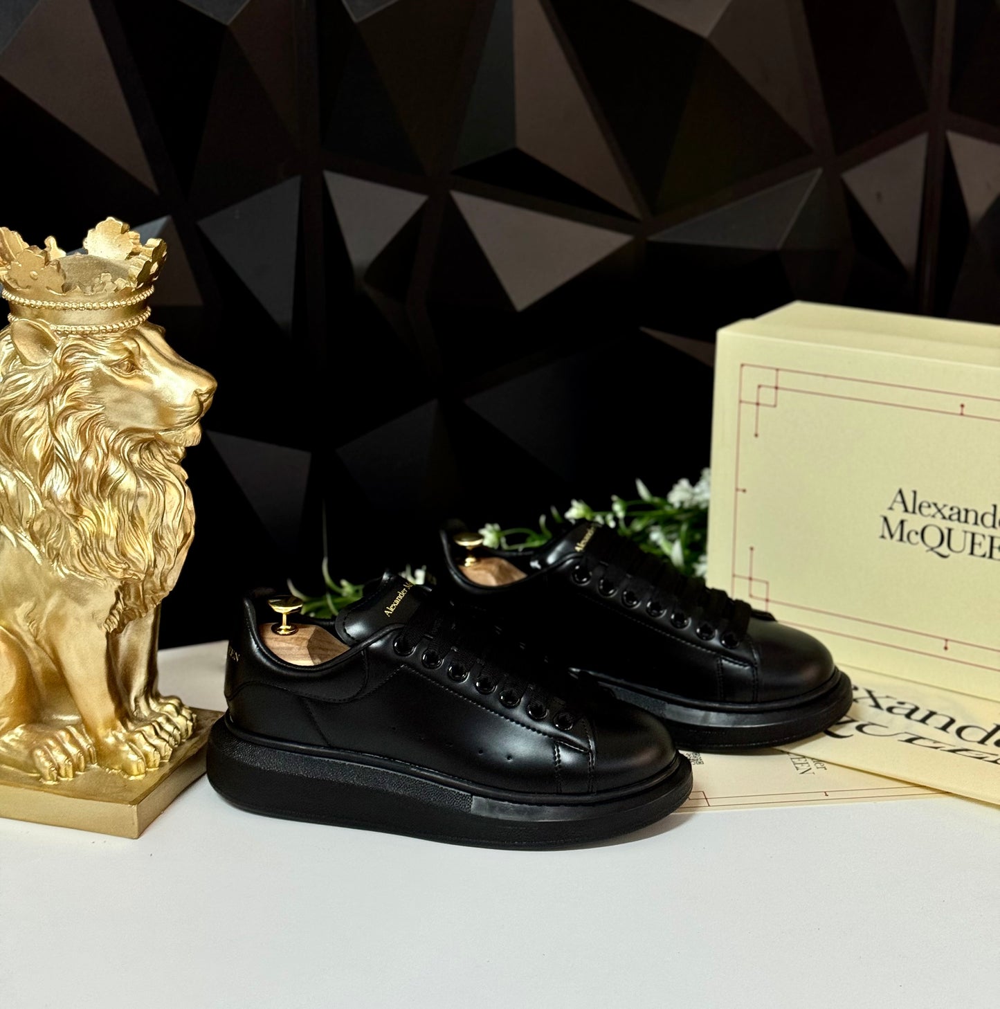 Alexander McQueen Tam Siyah Erkek Sneaker Poli taban