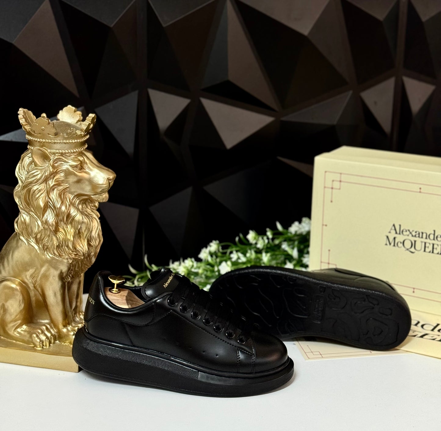Alexander McQueen Tam Siyah Erkek Sneaker Poli taban